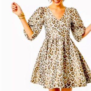 Lilly Pulitzer Gold Metallic Leopard Jacquard dress